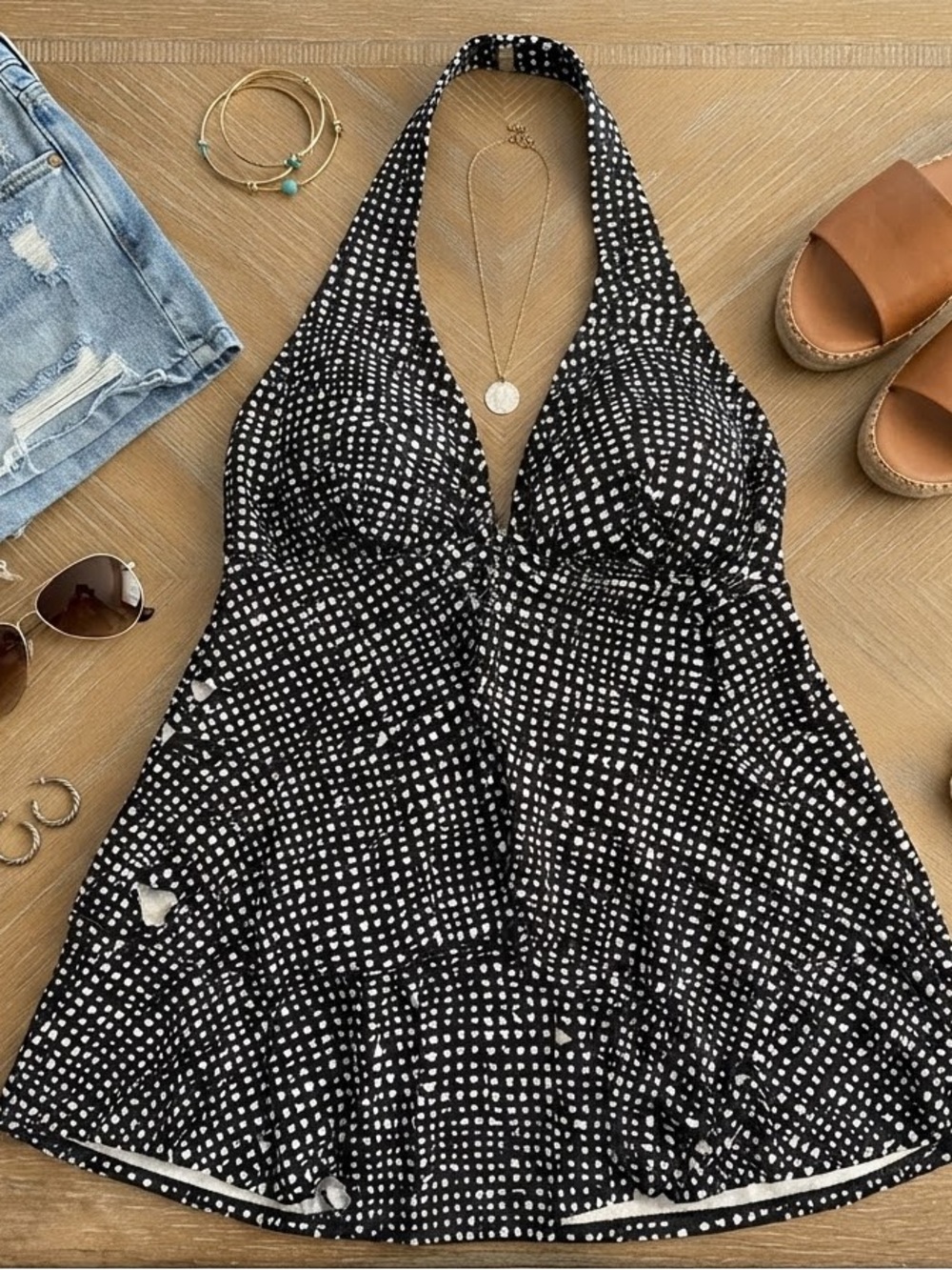 0041 Black Polka Dot Halter top
